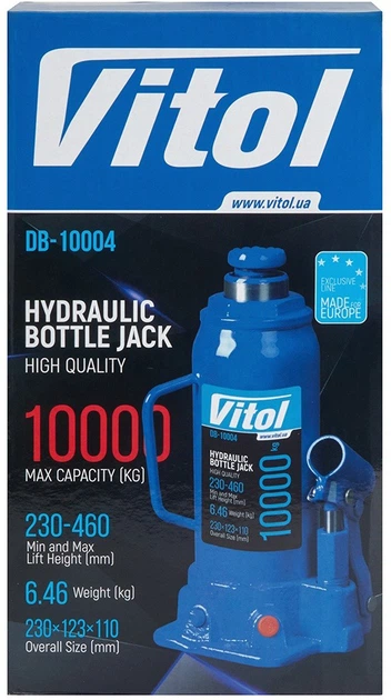 Домкрат гидравлический бутылочный Vitol 10 т 230-460 мм 7 кг (T91004 ДБ-10004) - изображение 9