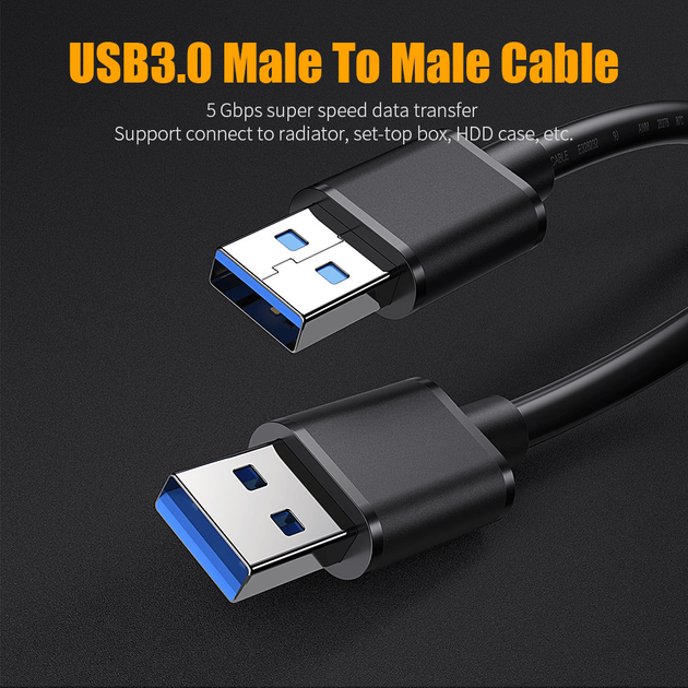 Дата кабель USB 3.0 AM/AM 2.0m 5Gbps black Essager (EXCAA-YTD01) - Фото 6 Дата кабель USB 3.0 AM/AM 2.0m 5Gbps black Essager (EXCAA-YTD01) - зображення 6