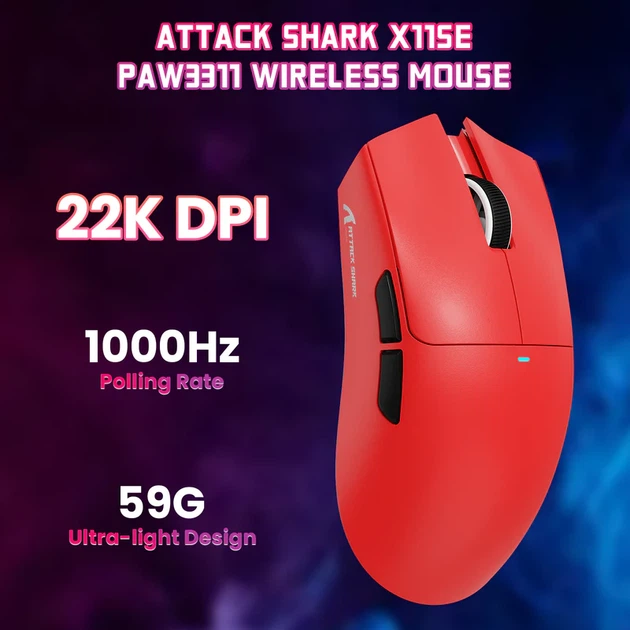 Игровая мышь легкая ATTACK SHARK X11SE с тремя режимами подключения (красная) - Фото 1 Игровая мышь легкая ATTACK SHARK X11SE с тремя режимами подключения (красная) - изображение 1