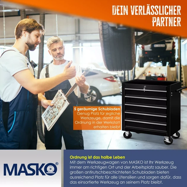 Инструментальная тележка Masko для мастерской 770 x 335 x 690 мм Металлический шкаф (5 ящиков) - изображение 5