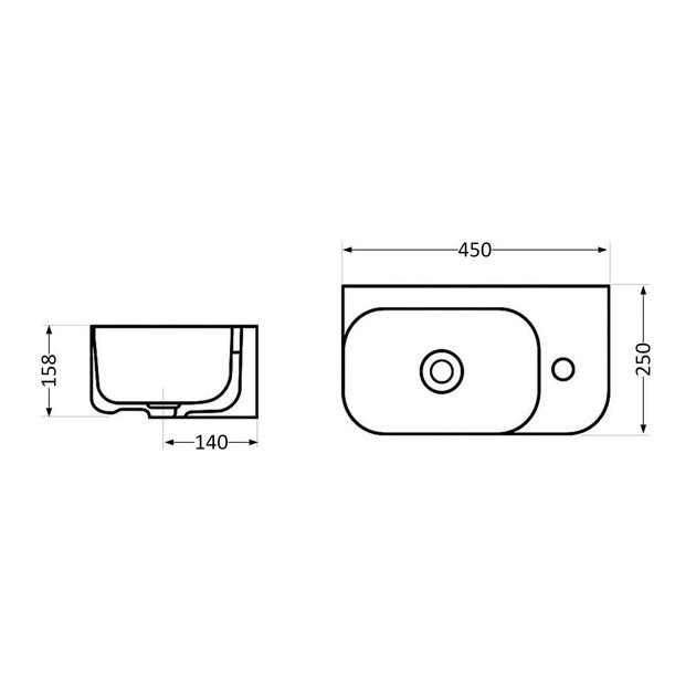 Раковина подвесная правая Qtap Tern 450х250 прямоугольная, белая матовая (QT1711H02RW) - изображение 2