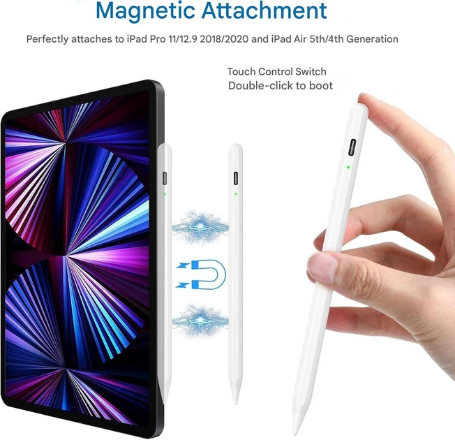 Стилус для iPad (2018-2022) с быстрой зарядкой и магнитным креплением, белый - изображение 8