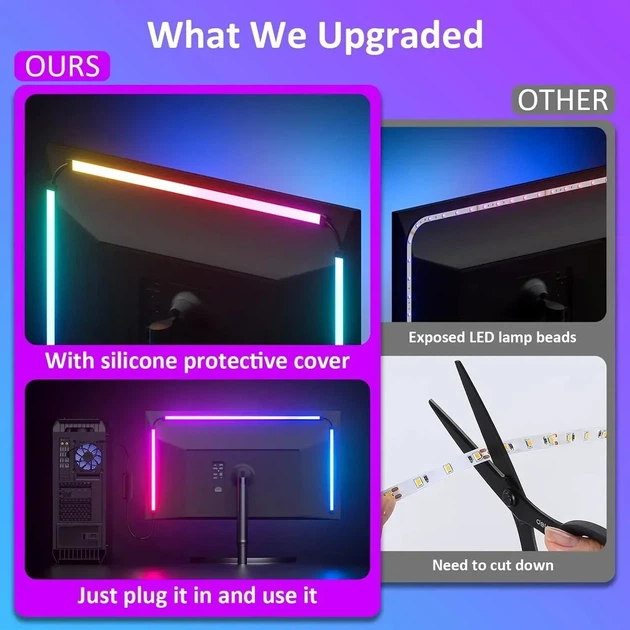 LED підсвічування для монітора комп'ютера 24" + пульт + app керування - зображення 5