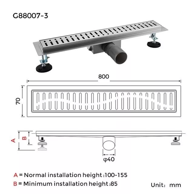 Трап для душу G88007-3, 70х800 мм, нержавіюча сталь GAPPO G88007-3 - Фото 6 Трап для душу G88007-3, 70х800 мм, нержавіюча сталь GAPPO G88007-3 - изображение 6
