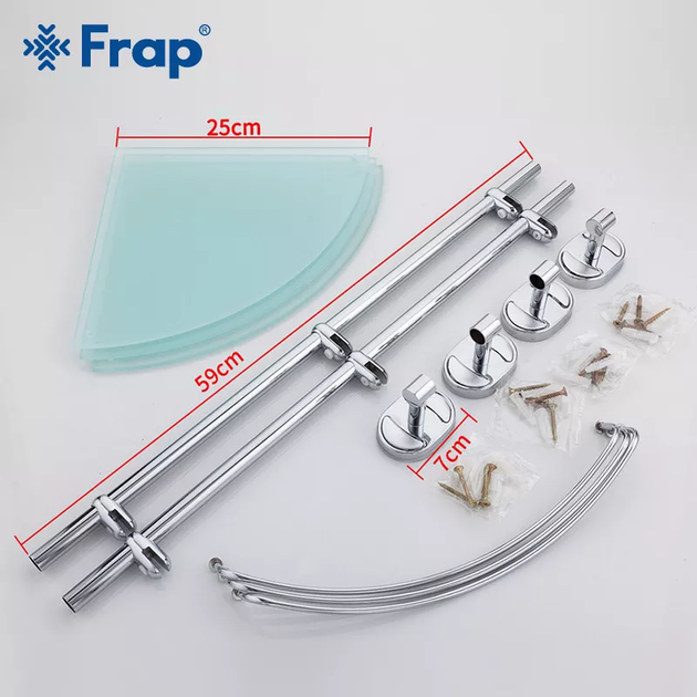 Скляна полиця кутова F1907-3, 3-х ярусна, 290х290 мм frap F1907-3 - изображение 5