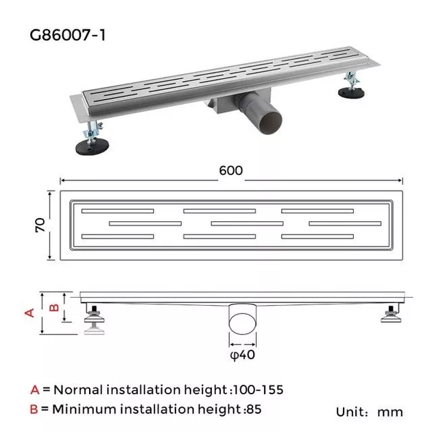 Душовий трап G86007-1, 70х600 мм, нержавіюча сталь GAPPO G86007-1 - изображение 7