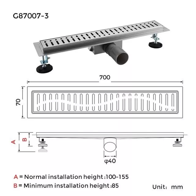 Трап для душу G87007-3, 70х700 мм, нержавіюча сталь GAPPO G87007-3 - зображення 6