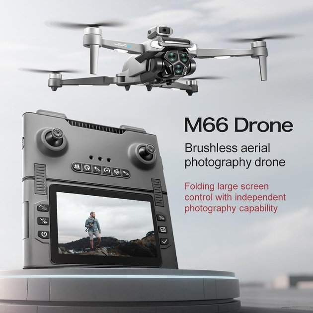 Квадрокоптер M66 MAX з пультом та екраном, FPV, подвійна камера, безщіткові мотори, складаний дрон - зображення 6