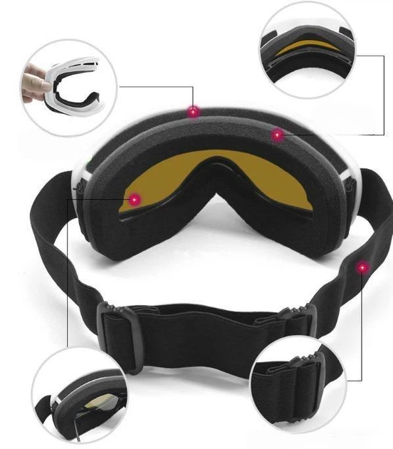 Маска лыжная REVO Двойное стекло / Горнолыжные очки защита UV400 Зеркальное стекло, черная оправа, черный ремешок - изображение 5
