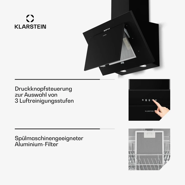 Вытяжка настенная Klarstein Athena, черная вытяжка для кухни 60 см 404,4 м3/ч - изображение 5