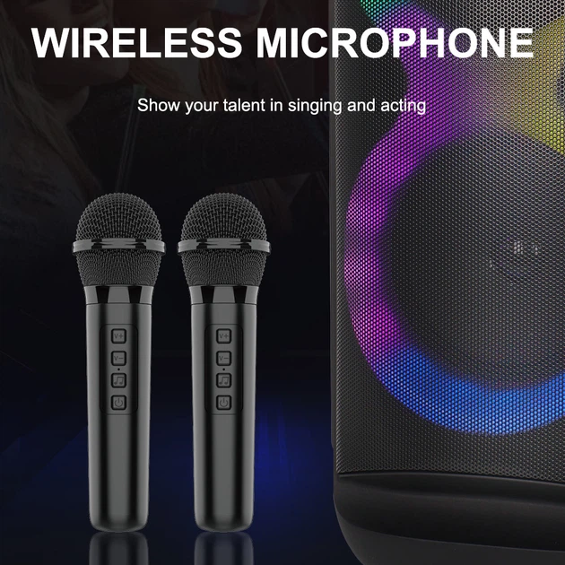Беспроводная караоке колонка с двумя микрофонами, пультом и RGB-подсветкой Sing-e ZQS8288 Черный - изображение 6