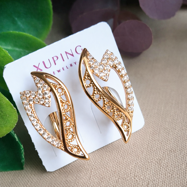 Серьги Xuping Jewelry длина 2.2см ширина 1см медицинское золото позолота 18К с1600 - Фото 2 Серьги Xuping Jewelry длина 2.2см ширина 1см медицинское золото позолота 18К с1600 - изображение 2