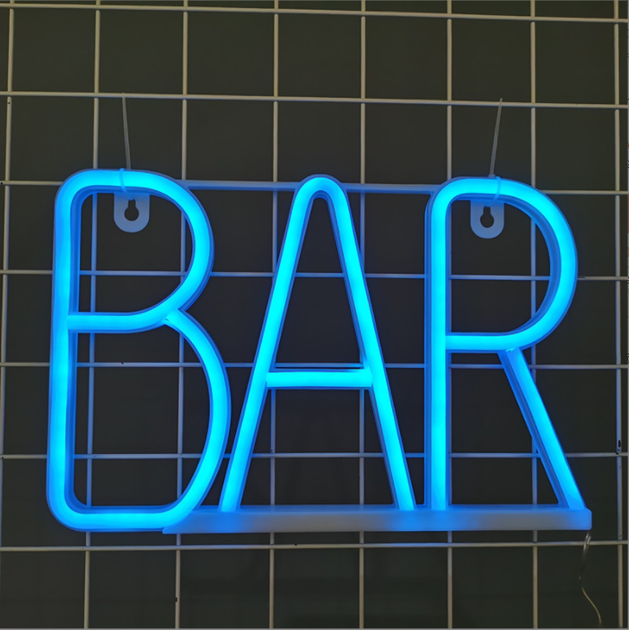 Портативная декоративная неоновая вывеска "BAR" синяя на батарейках/USB 29*14.5*2 см - изображение 4