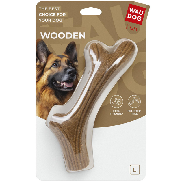 Іграшка для собак Ріг жувальний WAUDOG Fun Wooden, дерево, полімер, розмір L (24 см) - зображення 2