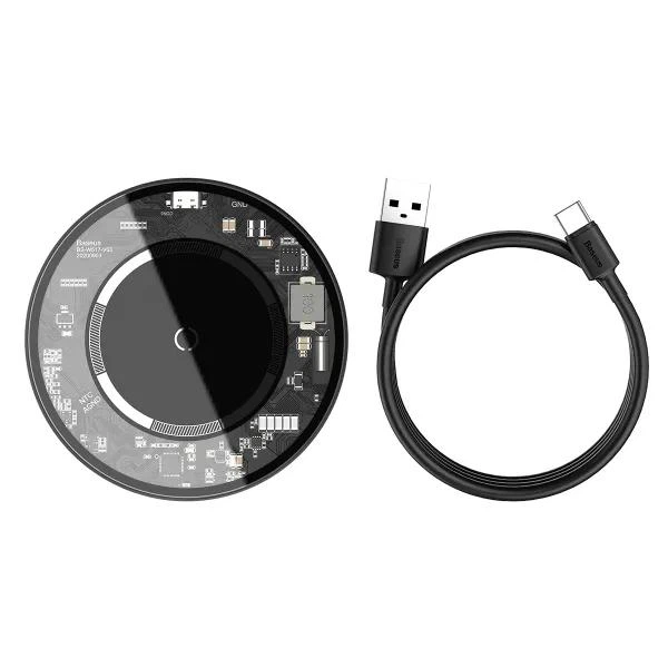 Зарядний пристрій Qi BASEUS Simple Magnetic Wireless Charger (suit for IP12) 15W (WXJK-E02) transparent-black - зображення 8