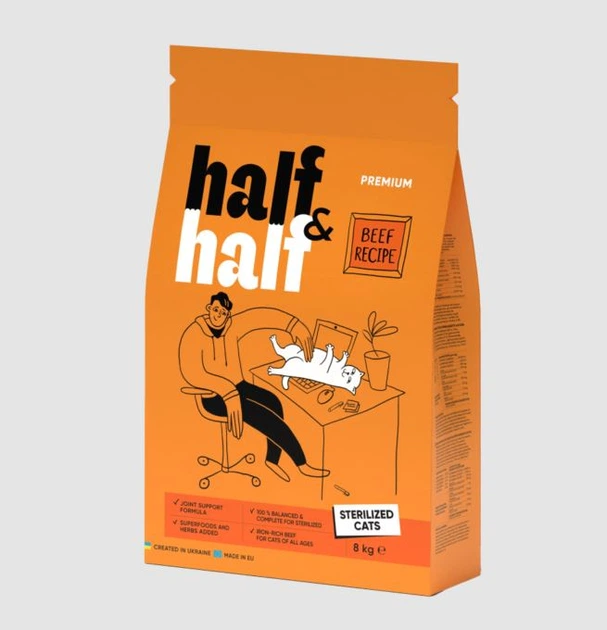 Корм сухой HalfHalf для стерилизованных кошек с говядиной 2 кг - Фото 1 Корм сухой HalfHalf для стерилизованных кошек с говядиной 2 кг - изображение 1