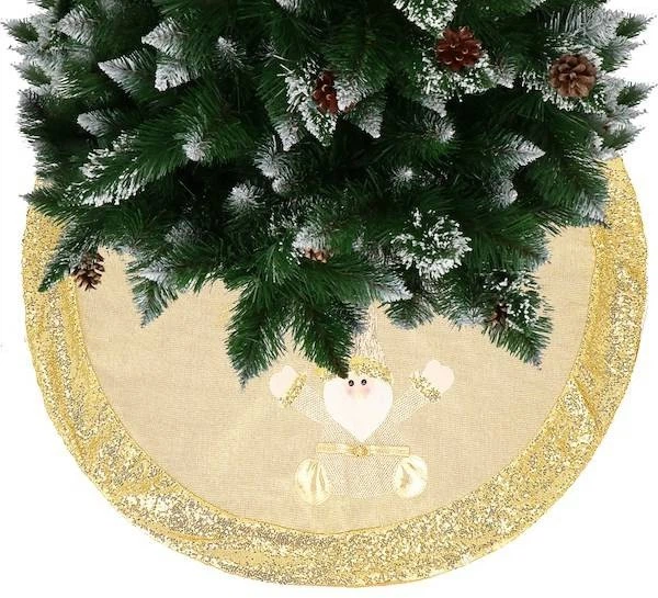 Dywanik pod choinkę SPRINGOS CA0709 z motywem Mikołaja okrągły 106 cm Złoty (5907719423166) - obraz 4