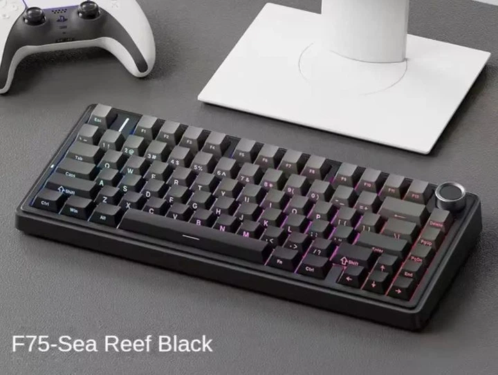 Клавіатура AULA F75 Reef Black Ігрова Безпровідна Механічна 2.4G/Bluetooth/Дротове RGB - Фото 1 Клавіатура AULA F75 Reef Black Ігрова Безпровідна Механічна 2.4G/Bluetooth/Дротове RGB - зображення 1