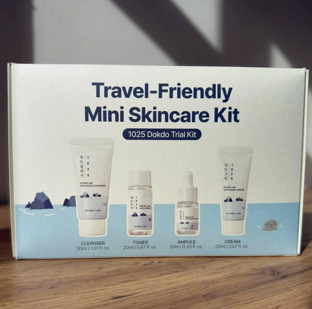 Набор миниатюр с морской водой ROUND LAB 1025 Dokdo Trial Kit (toner, ampoule, cream, cleanser) - Фото 1 Набор миниатюр с морской водой ROUND LAB 1025 Dokdo Trial Kit (toner, ampoule, cream, cleanser) - изображение 1