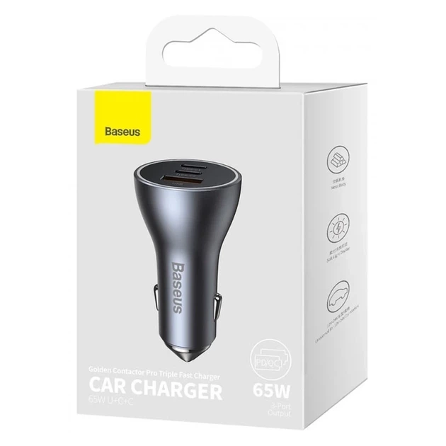 Автомобільний зарядний пристрій Baseus Golden Contactor Pro 65W U+2C Dark Gray (CGJP010013) - зображення 4