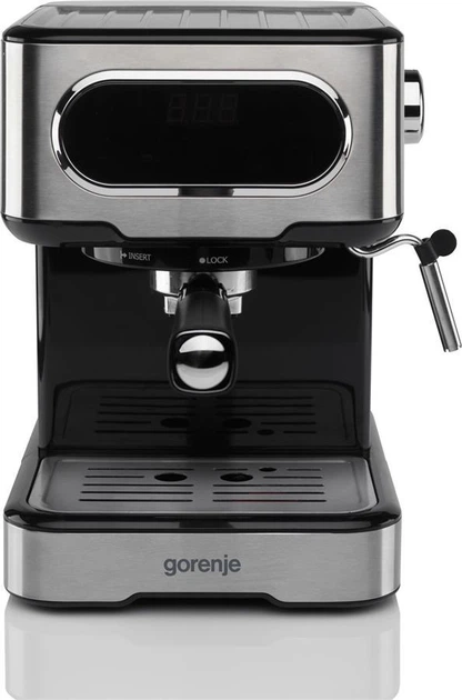 Электрическая кофеварка рожковая эспрессо объемом 1.5 л Gorenje ESCM15DBK настольная кофемашина с ручным капучинатором для молотого кофе из нержавеющей стали для кофе дома 1100 Вт Серебристый с черным - изображение 6