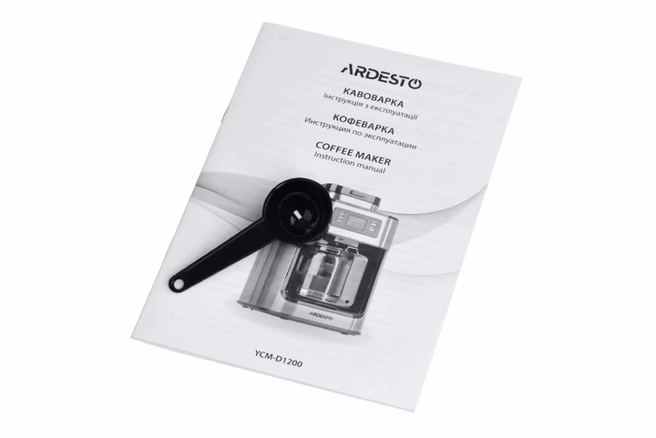 Кофеварка настольная капельная 1.2 л с кофемолкой ARDESTO Steel Collection YCM-D1200 кофемашина для зернового и молотого кофе с подогревом кофейника дисплеем и таймером Серебристый с черным - изображение 15