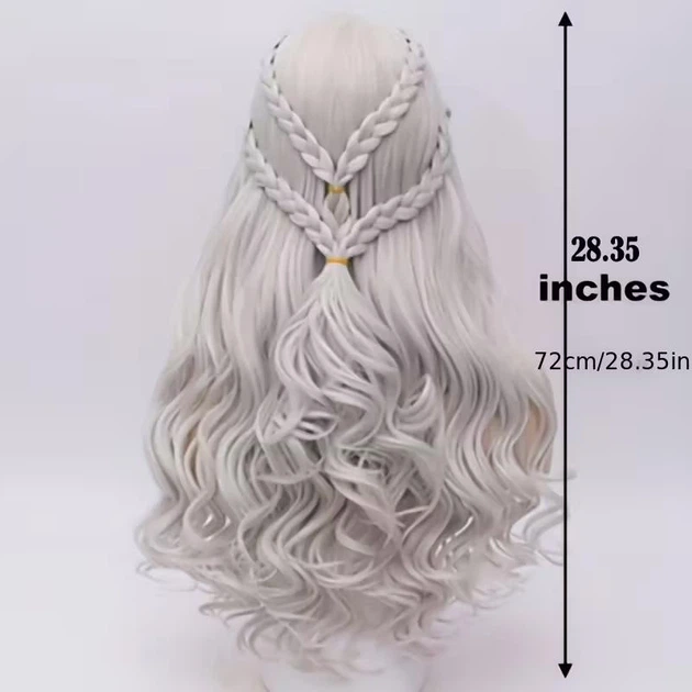 Перука Daenerys (Дайнеріс) з білими кучерявими косами з термостійкого волокна, довга жіноча перука для косплею - Фото 5 Перука Daenerys (Дайнеріс) з білими кучерявими косами з термостійкого волокна, довга жіноча перука для косплею - зображення 5