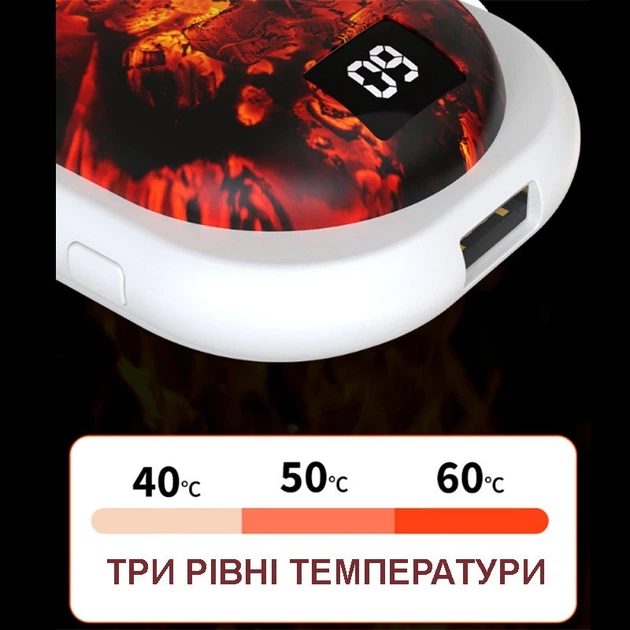 Грілка для рук на акумуляторі 105х62х35 (нагрівання до 60 °, три режими, функція повербанк) колір чорний - зображення 5