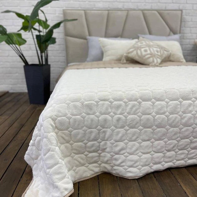 Покривало стьобане з подушками Cappone 220x240 см Молочне - зображення 2