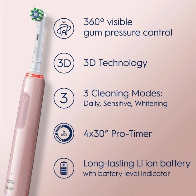 Zestaw szczoteczek elektrycznych Oral-B Pro3 3900N Black CA + Pink CA (8006540760277) (955555915389967) - Outlet - obraz 4