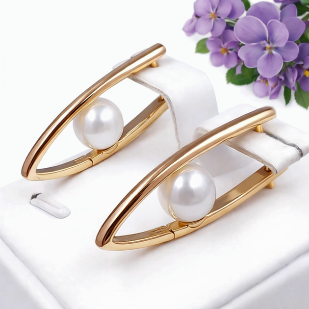 Серьги Xuping Jewelry длина 3см жемчуг 7мм медицинское золото позолота 18К с1632 - Фото 1 Серьги Xuping Jewelry длина 3см жемчуг 7мм медицинское золото позолота 18К с1632 - изображение 1