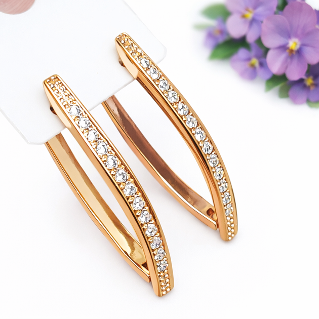 Серьги Xuping Jewelry длина 3.5см ширина 3мм с цирконием медзолото позолота 18К стрелы с827 - Фото 1 Серьги Xuping Jewelry длина 3.5см ширина 3мм с цирконием медзолото позолота 18К стрелы с827 - изображение 1
