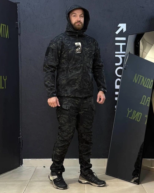 Костюм Gman SoftShell на флісі Куртка з капюшоном + Штани чорний мультикам розмір M - зображення 2