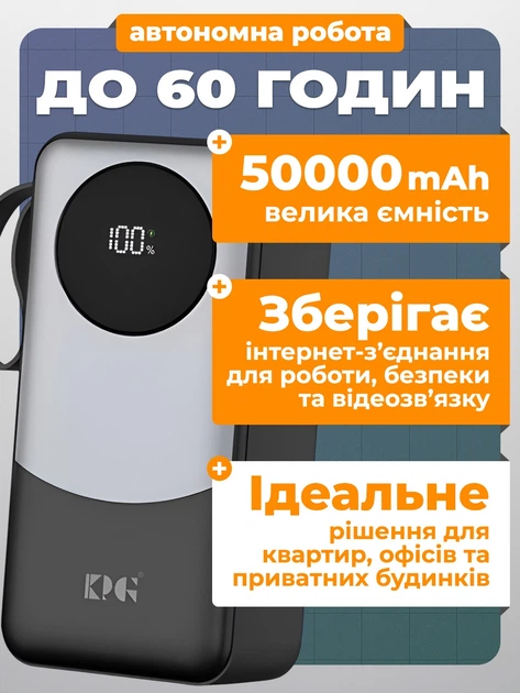 Ups для роутера 50000 mah упс повербанк до 60 часов автономной работы юпс King KPG-502X источник безперебойного питания + powerbank ибп повышающий кабель переходник usb dc 9v или 12v повербанка + быстрая зарядка с кабелем - изображение 2