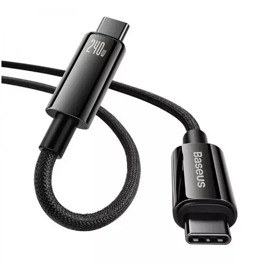 USB кабель на 240W Type-C на Type-C BASEUS Tungsten Gold Fast Charging (2m, 240W). Black - изображение 3
