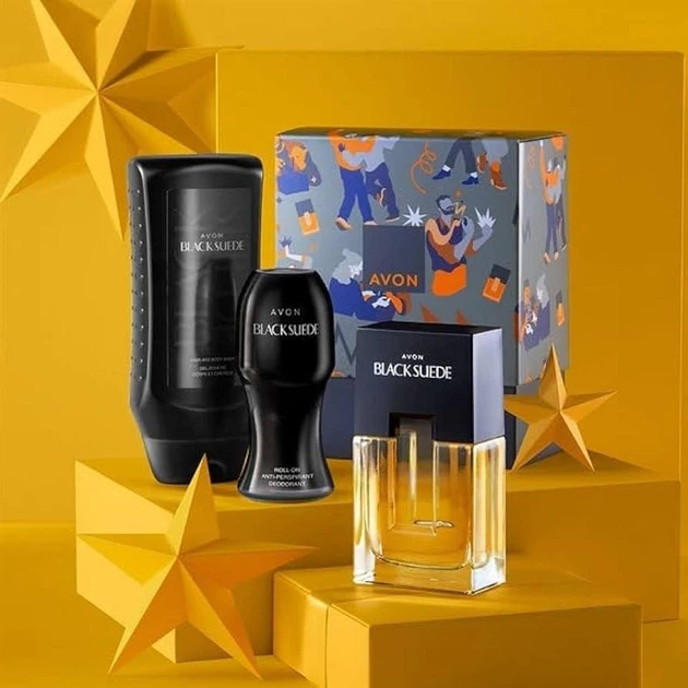 Чоловічий парфумований набір 3-в-1 Avon Black Suede: Туалетна вода Black Suede 75 мл + Шампунь-гель Black Suede 250 мл + Кульковий дезодорант-антиперспірант 50 мл - изображение 2