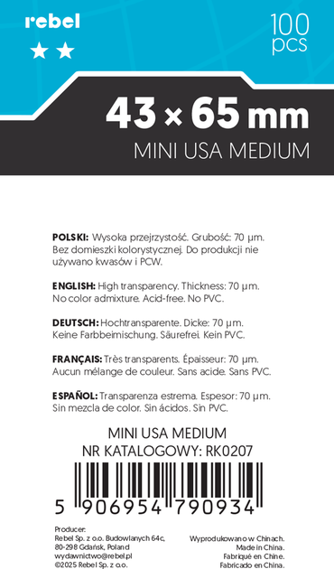 Koszulki na karty do gry Rebel Crux Medium 43 x 65 mm 100 szt. (5906954790934) - obraz 2