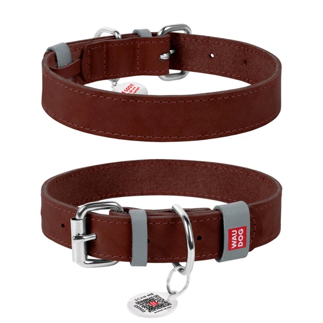 Ошейник для собак кожаный Waudog Classic 35 мм х 46-60 см Коричневый (02396 Col) - изображение 2