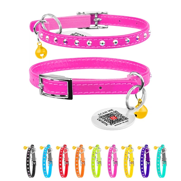 Ошейник для кошек Waudog Glamour с резинкой/клеевыми стразами 9 мм х 22-30 см Розовый (32547 Col) - Фото 3 Ошейник для кошек Waudog Glamour с резинкой/клеевыми стразами 9 мм х 22-30 см Розовый (32547 Col) - изображение 3