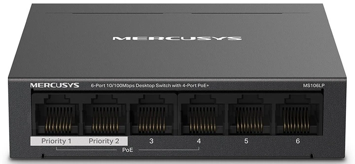 Комутатор MS106LP 6xFE (4xPoE), 40Вт, Некерований Mercusys 000330663 - Фото 1 Комутатор MS106LP 6xFE (4xPoE), 40Вт, Некерований Mercusys 000330663 - зображення 1