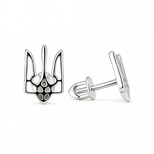 Сережки-пусети (гвоздики) срібні Тризуб без каменів Silver Style (30820.00 sku:2300103202126) - зображення 2