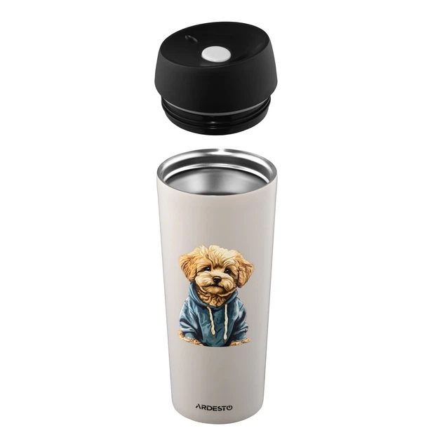 Термокружка Ardesto Coffee Time Maltipoo нержавеющая сталь бежевая 450 мл (AR2645MP) - изображение 4
