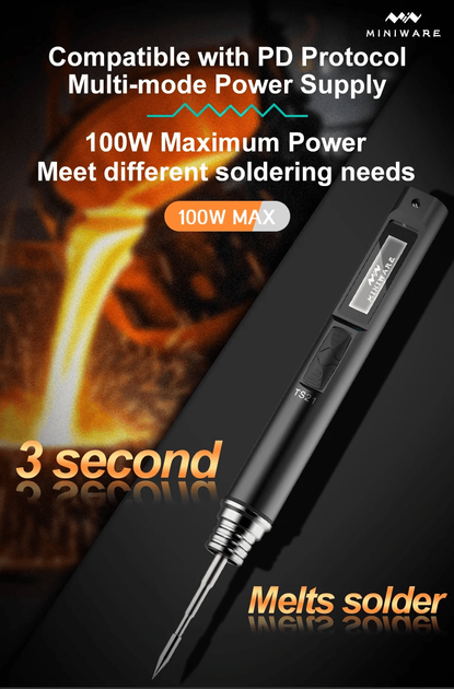 Паяльник Miniware TS21 живлення USB Type-C + 3 жала типу С210 KU,IS,I - З Блоком живлення 100W - зображення 6