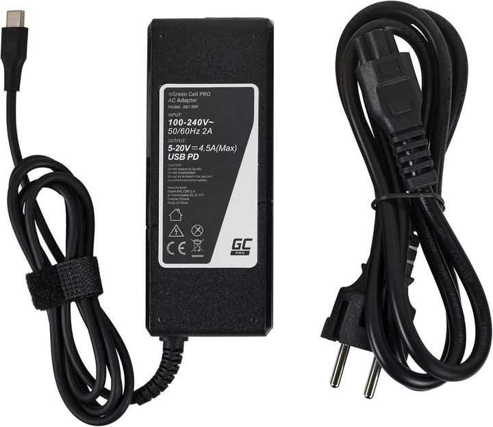 Zasilacz do laptopa Green Cell Universal 90 W USB-C Black (5904326375338) - obraz 4