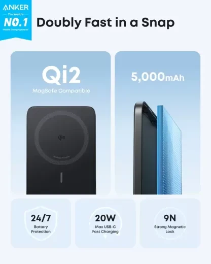 Повербанк Anker Nano Power Bank MagGo Slim Qi2.1 5000 mAh 15W