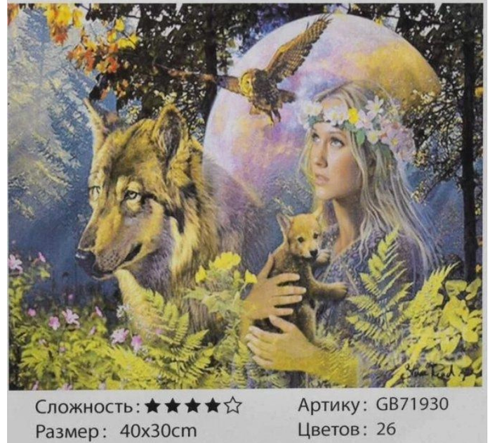 Алмазна мозаїка Дівчина та вовки 30х40 см на полотні з підрамником GB71930 - Фото 1 Алмазна мозаїка Дівчина та вовки 30х40 см на полотні з підрамником GB71930 - зображення 1
