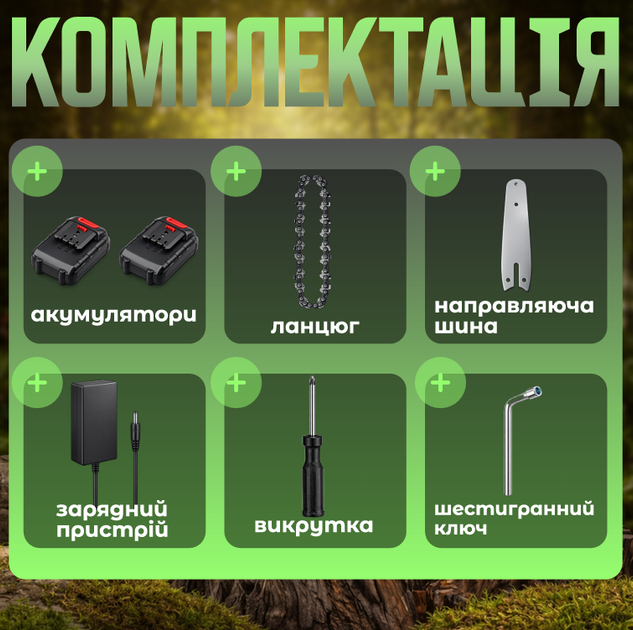 Акумуляторна міні ланцюгова пила Chainsaw 24V з шиною 6" у кейсі з 2 акумуляторами - Фото 2 Акумуляторна міні ланцюгова пила Chainsaw 24V з шиною 6" у кейсі з 2 акумуляторами - зображення 2