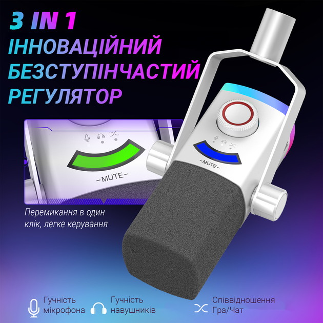 Мікрофон динамічний Fifine AM8PROTW USB/XLR White - зображення 5