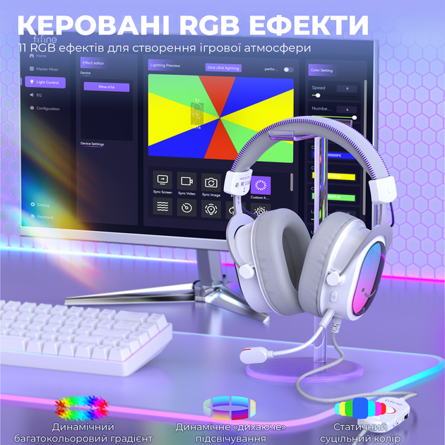 Навушники Fifine H16W 7.1 RGB White - зображення 12