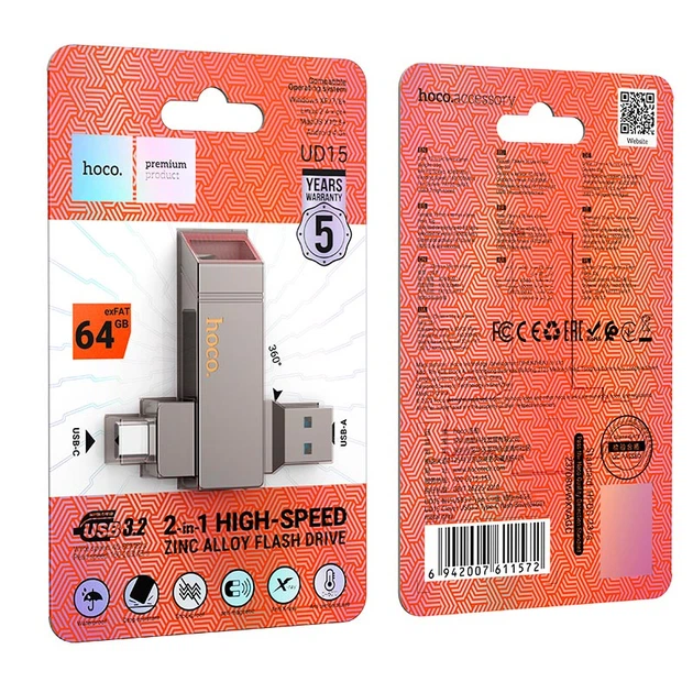 HOCO Clever USB3.2 Type-C flash drive (64GB) UD15 |exFAT/FAT32| - Фото 2 HOCO Clever USB3.2 Type-C flash drive (64GB) UD15 |exFAT/FAT32| - изображение 2